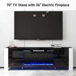 Essen Blissed - 70 in. TV stand for TVs up to 80 in. with electric fireplace and LED lights Entertainment Center - Black
