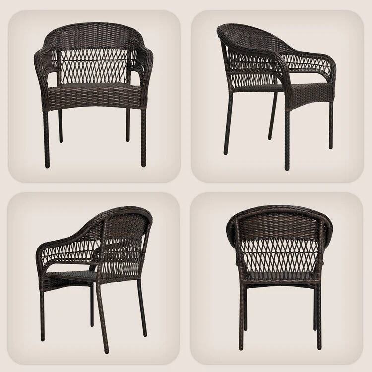 Alt View 4. Patio Sense - Arro Bistro Stacking Chairs, Mocha, Wicker Construction, Indoor & Outdoor - 4 Piece Set - Mocha.