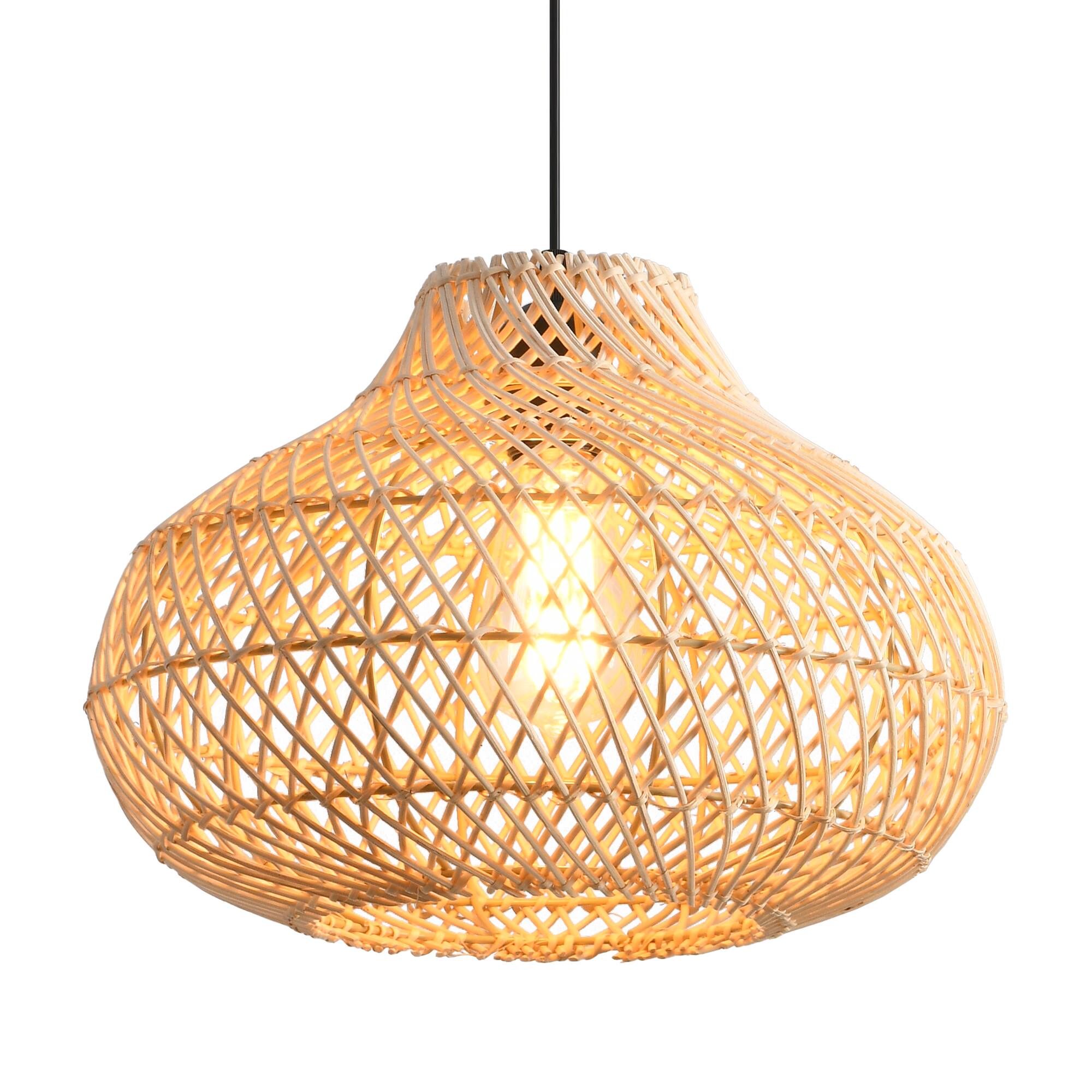 Alt View 8. Parrot Uncle - 1-Light Boho Brown Rattan Hand-Woven Cloche Hanging Basket Pendant Light - Brown.