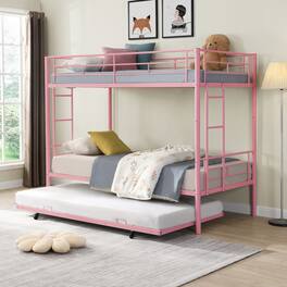 GOODSILO - Modern Metal Bunk Bed with Trundle - Space-Saving Sleeper Solution for Kids and Teens - Pink