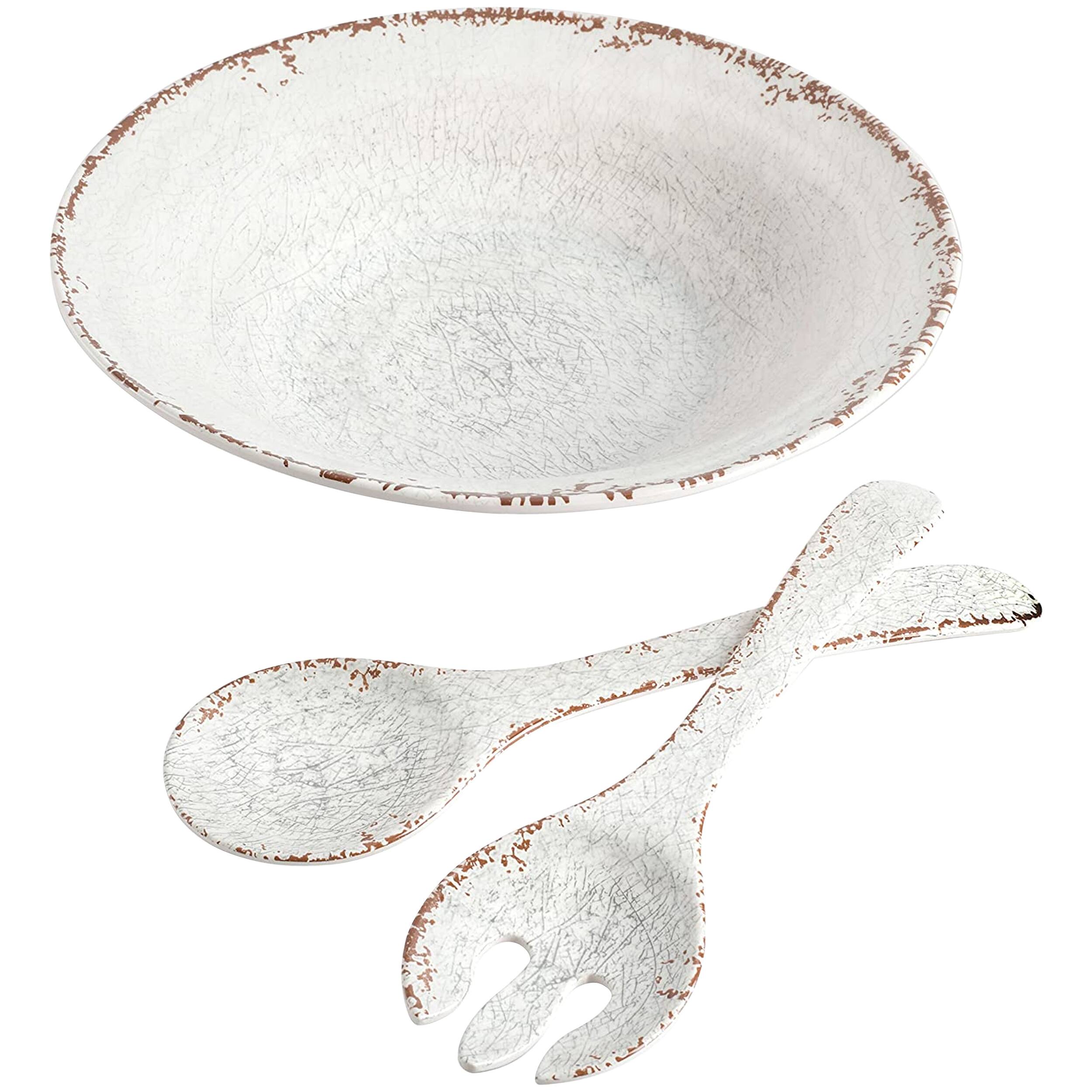 Alt View 1. Laurie Gates - Laurie Gates Mauna 3 Piece Melamine Serving Bowl Set in White with Serving Utensils - White.