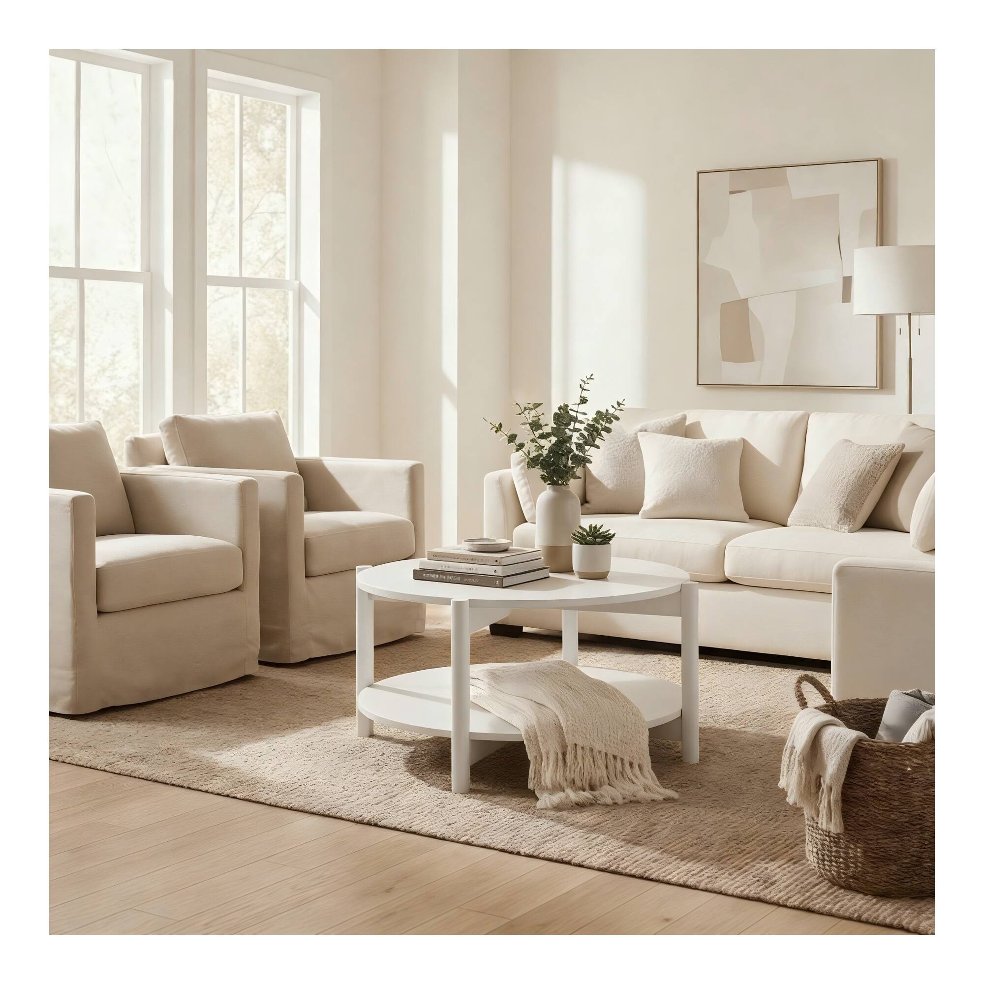 Alt View 5. Boyel Living - 2-Tier Round Coffee Table with Open Storage Shelf - White.