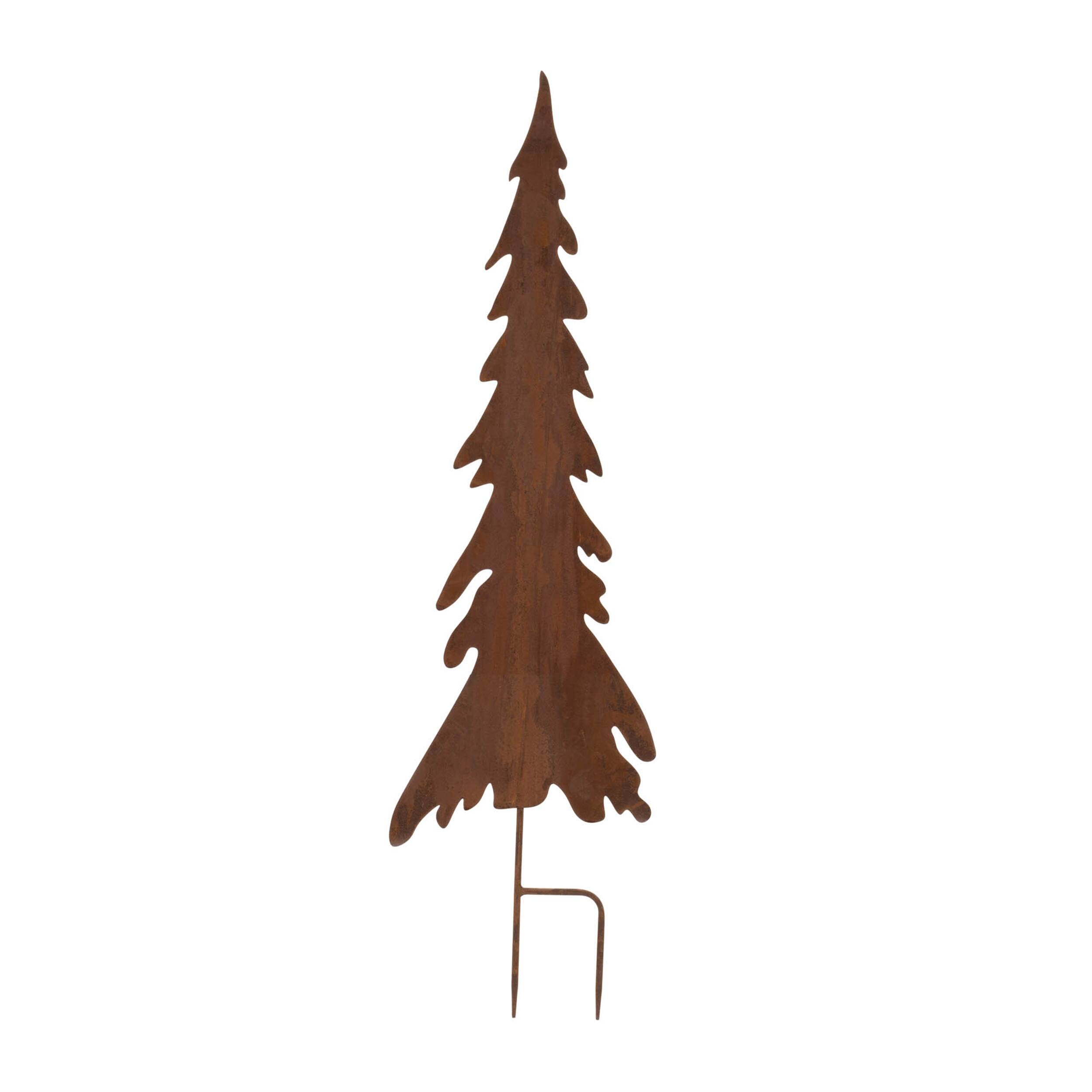 Angle. BreeBe - Rusted Iron Pine Tree Stake (Set of 3) - Brown.
