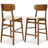 Best Choice Products - 2-Piece Farmhouse Counter Height Bar Stool Set w/ Cushioned Seat, Wooden Backrest Walnut/Cream - Walnut Cream