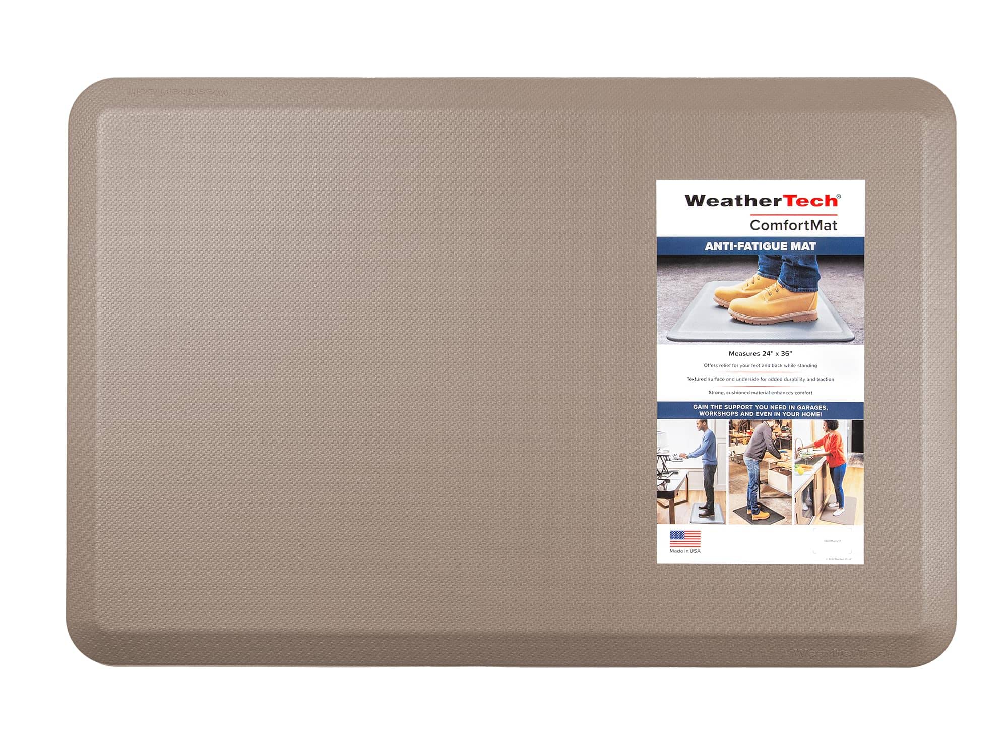 WeatherTech - ComfortMat | 24" x 36" Anti-Fatigue Mat, 3/4" Thick, Slip Resistant, Easy to Clean – Carbon Fiber Pattern – - Tan