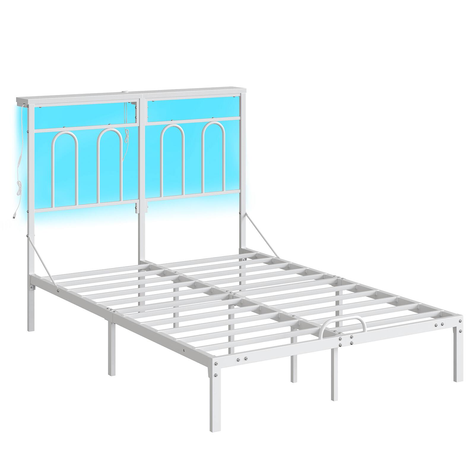 Alt View 5. Pinmoco - Pinmoco - Platform Bed Frame with LED Storage Headboard & Charging Station Metal Platform Bed - White.