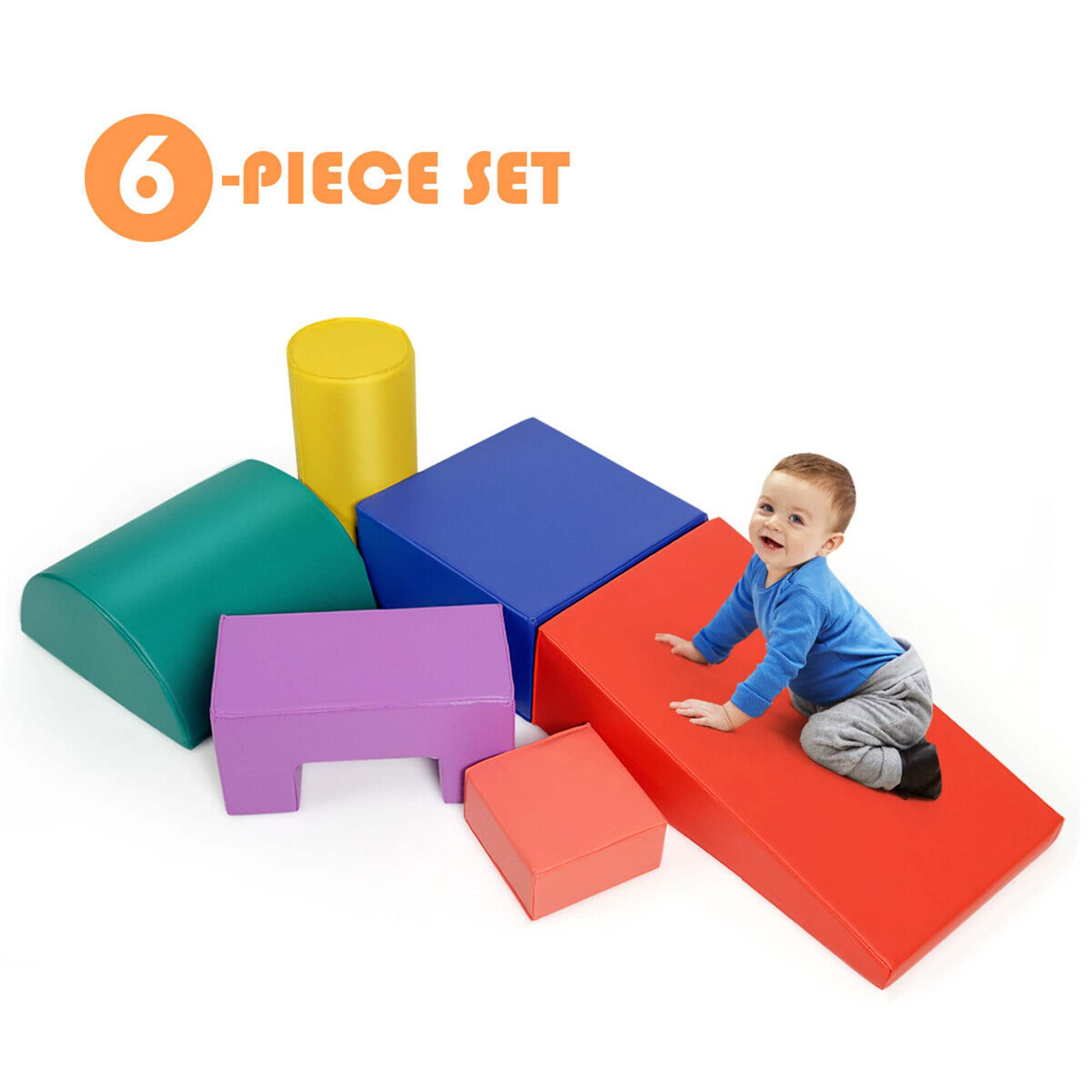 Gymax - 6 Piece Climb Crawl Play Set Indoor Kids Baby Toddler Soft Safe Foam Blocks Toys - Multicolor