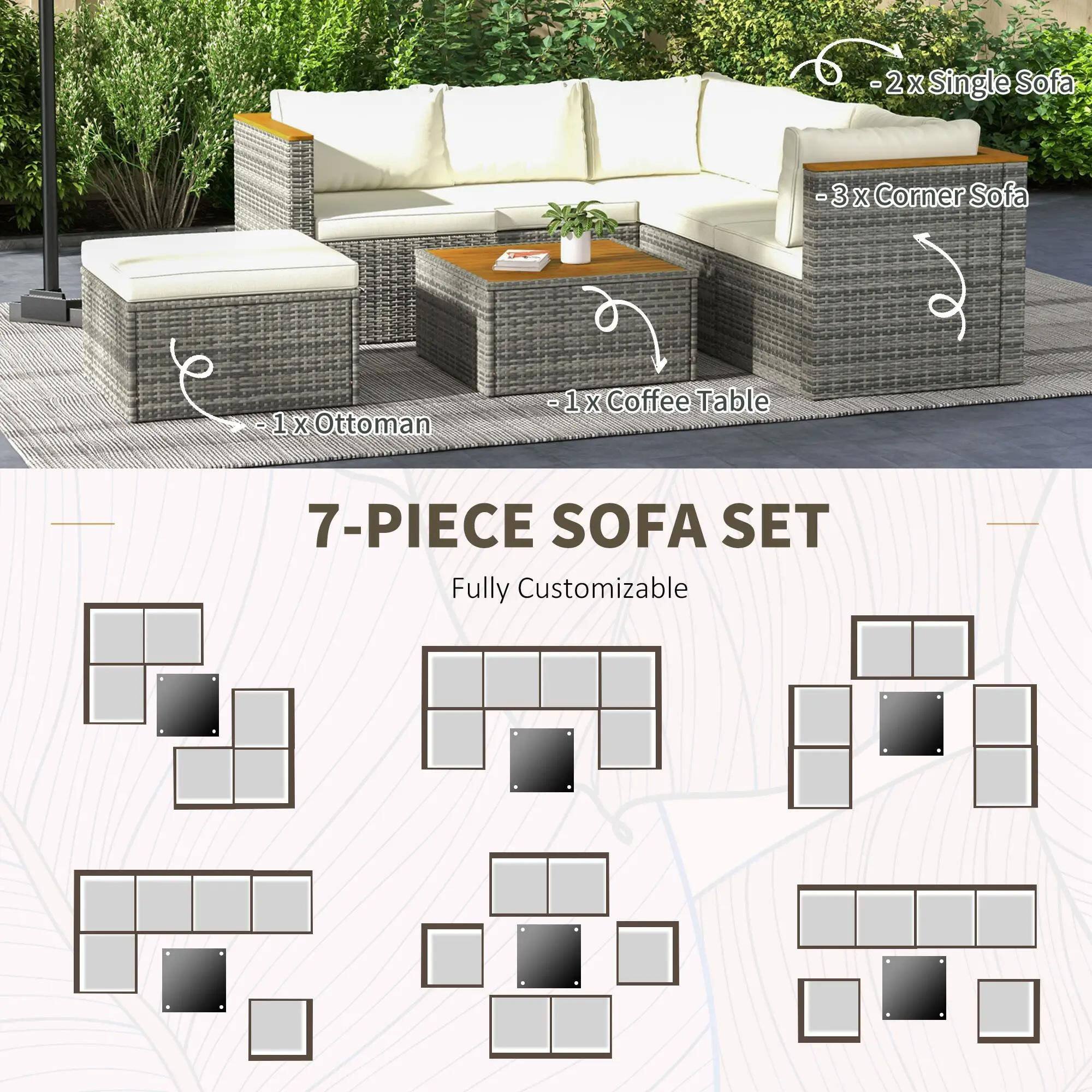 2 x Single Sofa - 3 x Corner Sofa - 1 x Ottoman - 1 x Coffee Table - 7-PIECE SOFA SET - Fully Customizable