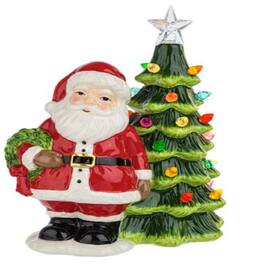 Ganz - LED Light Up Shimmer Santa with Christmas Tree Figurine 7 inch Multicolor - Red