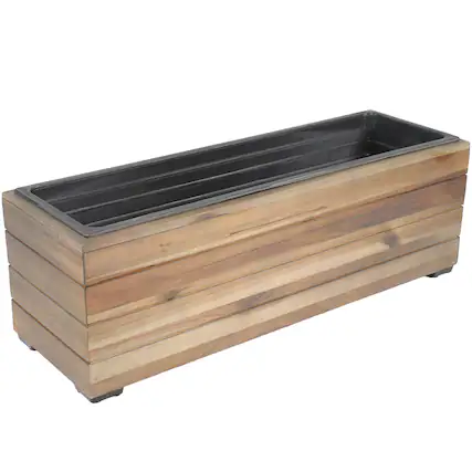 Front. Sunnydaze - 24.25 in Rectangle Wood Planter Box with Liner - Anthracite Stain.