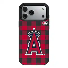Keyscaper - MLB - Los Angeles Angels Plaid Magnetic Bump iPhone Case - 15 - Black