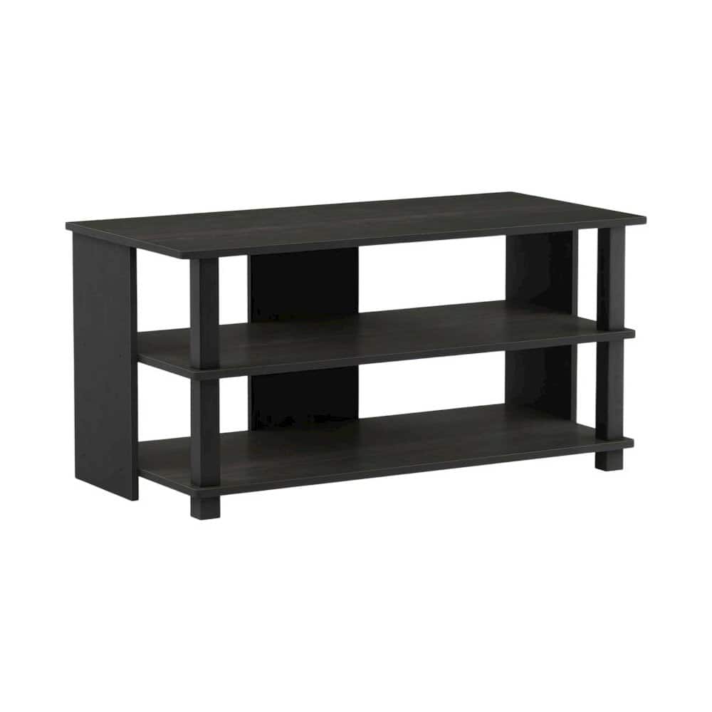 FurniFact - Wooden 3-Tier TV Stand in Espresso, TVs up to 40 inches, ample storage - Black