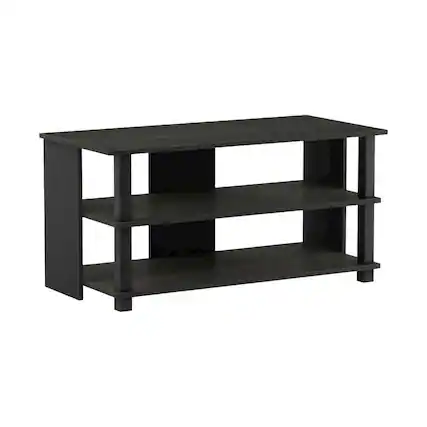 Front. FurniFact - Wooden 3-Tier TV Stand in Espresso, Black, TVs up to 40 inches, ample storage - Black.