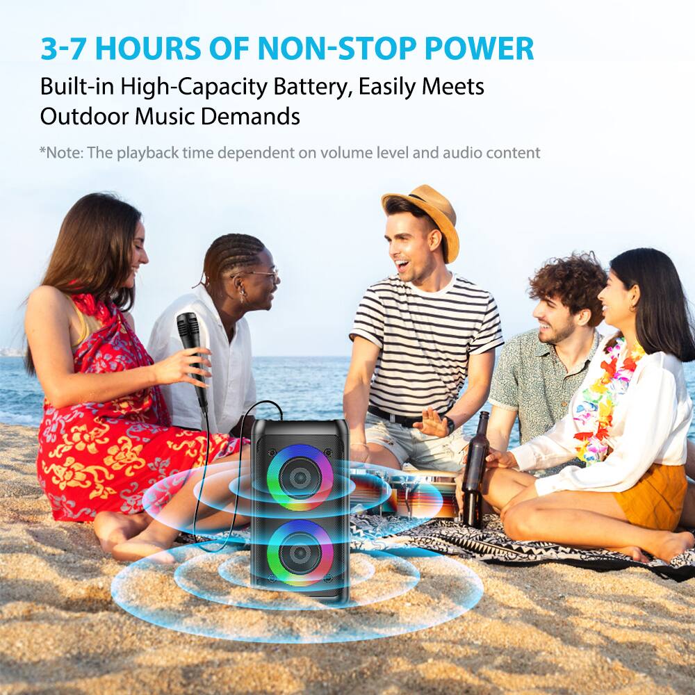 3-7 HOURS OF NON-STOP POWER  
Built-in High-Capacity Battery, Easily Meets Outdoor Music Demands  

*Note: The playback time dependent on volume level and audio content