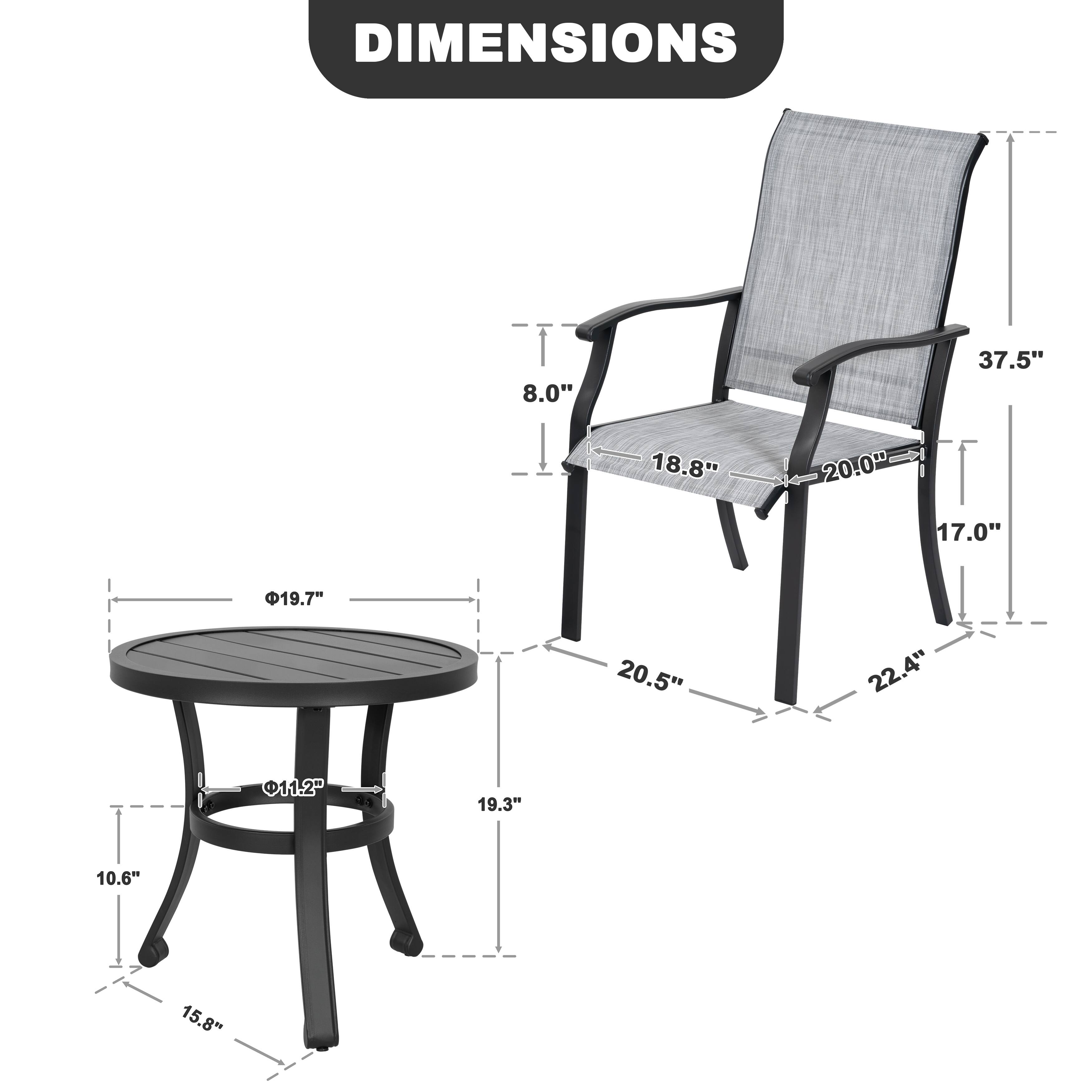 Nuu Garden 3 Piece Outdoor Bistro Set, Breathable Textilene, Durable ...