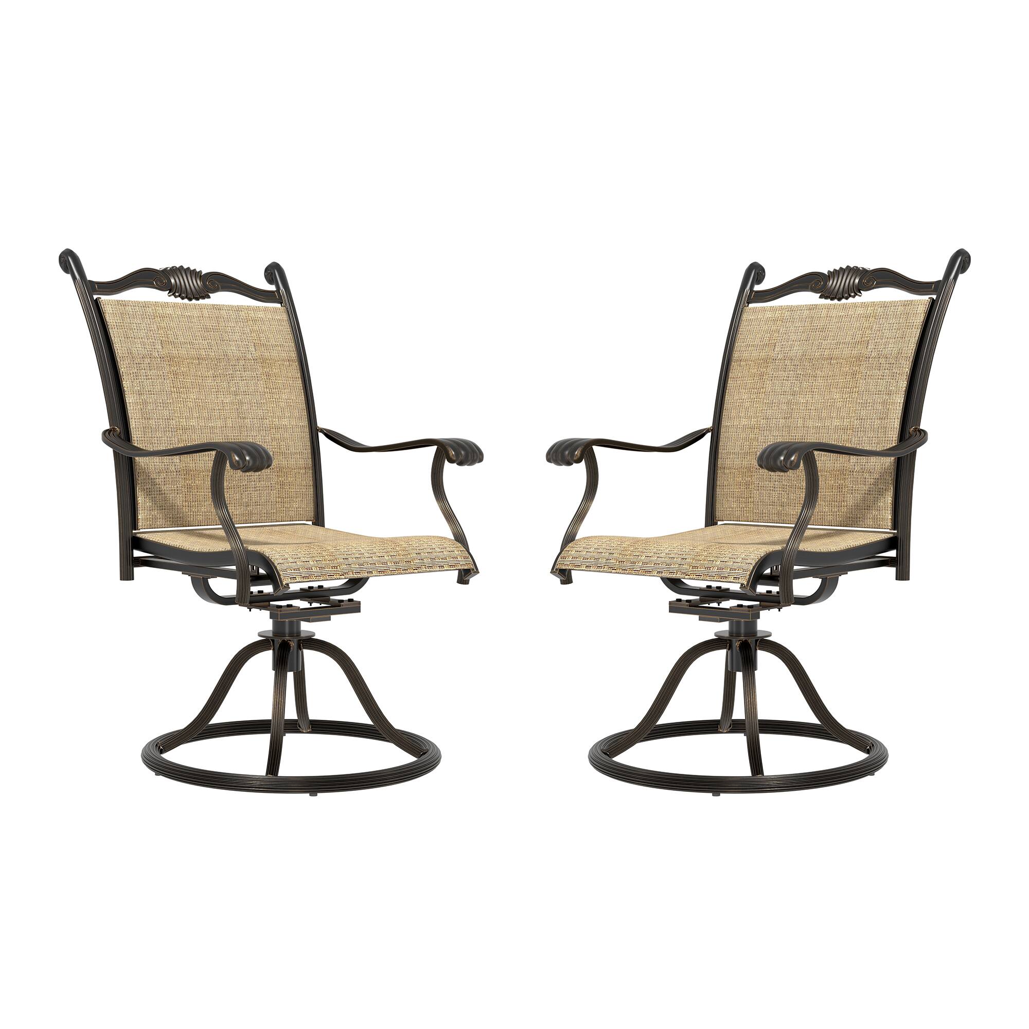 Front. Mondawe - 2-Piece Cast Aluminum Textilene Swivel Chairs - Brown.