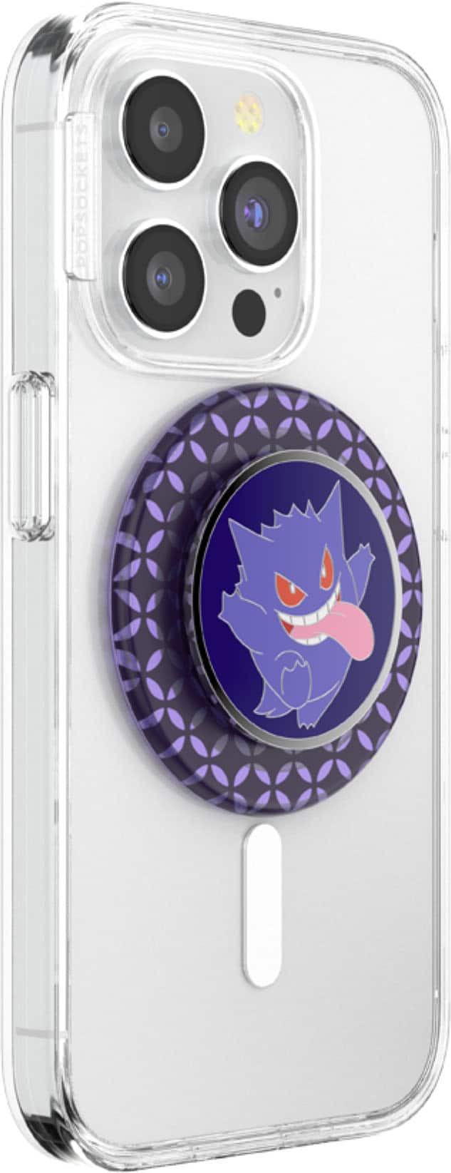 Angle. PopSockets - MagSafe PopGrip Universal Magnetic Grip & Stand with Adapter Ring for Cell Phones - Pokemon Enamel Gengar.