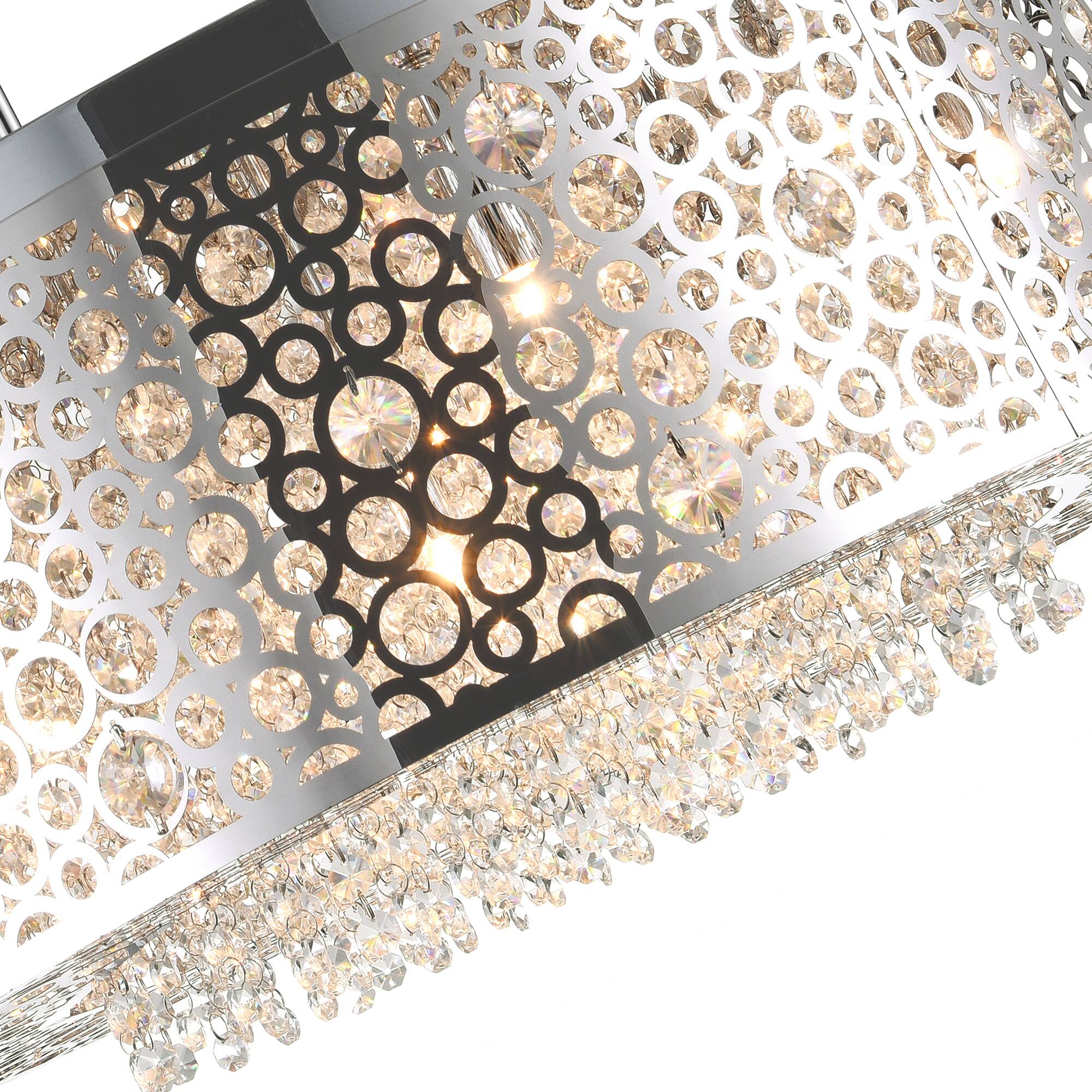 Left. CWI Lighting - Bubbles 9 Light Drum Shade Chandelier With Chrome Finish - Stainless Steel.