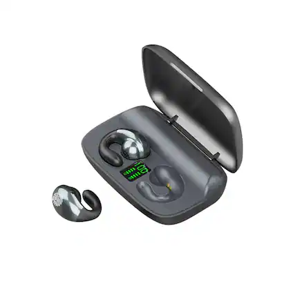 Front. Stock Preferred - Wireless Ear Clip Earbuds with Mic, 120H Playtime, Sweatproof & Touch Control - Black.