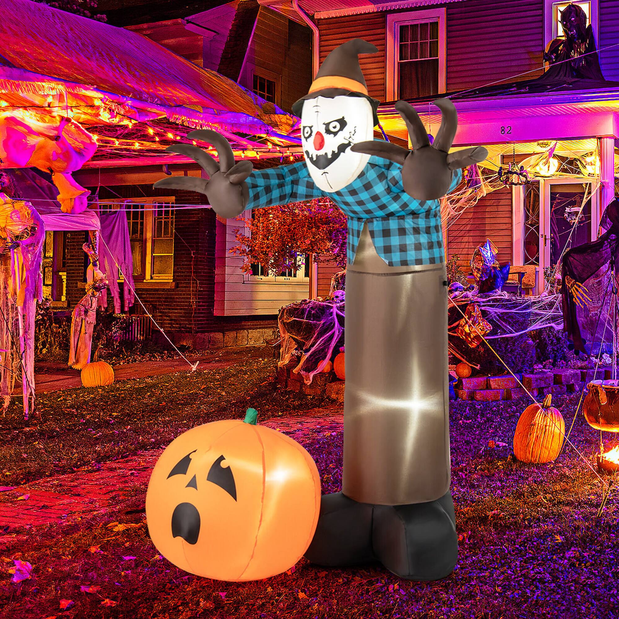 Alt View 2. Costway - Costway 7 FT Inflatable Haunted Scarecrow Blow up Yard Decoration with Built-in LED Lights - Brown.