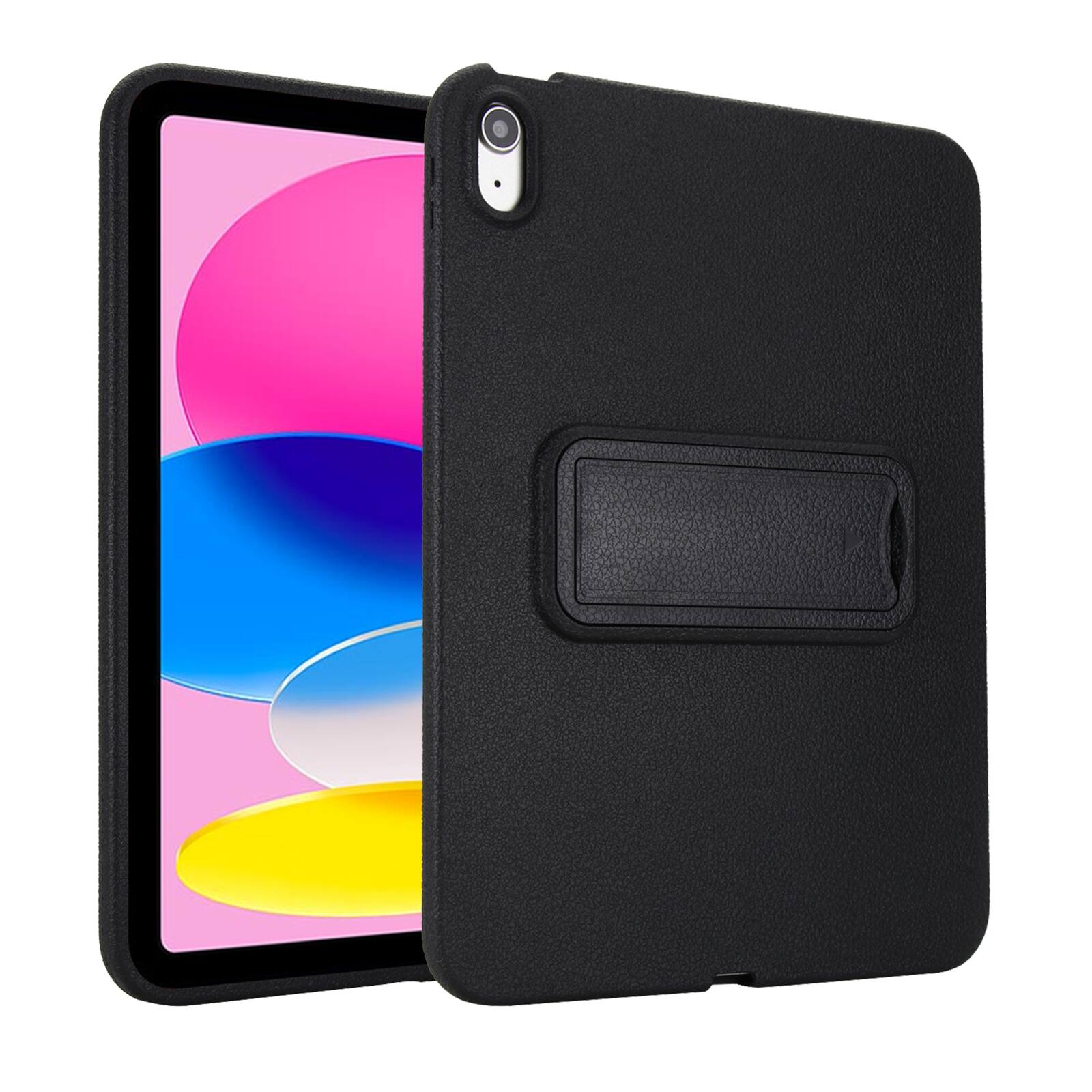 Angle. Dteck - Shockproof Case for Apple iPad Air (M2) 11" 2024, Rugged Slim Leather Texture Protective Cover with Folding Kickstand - Black.