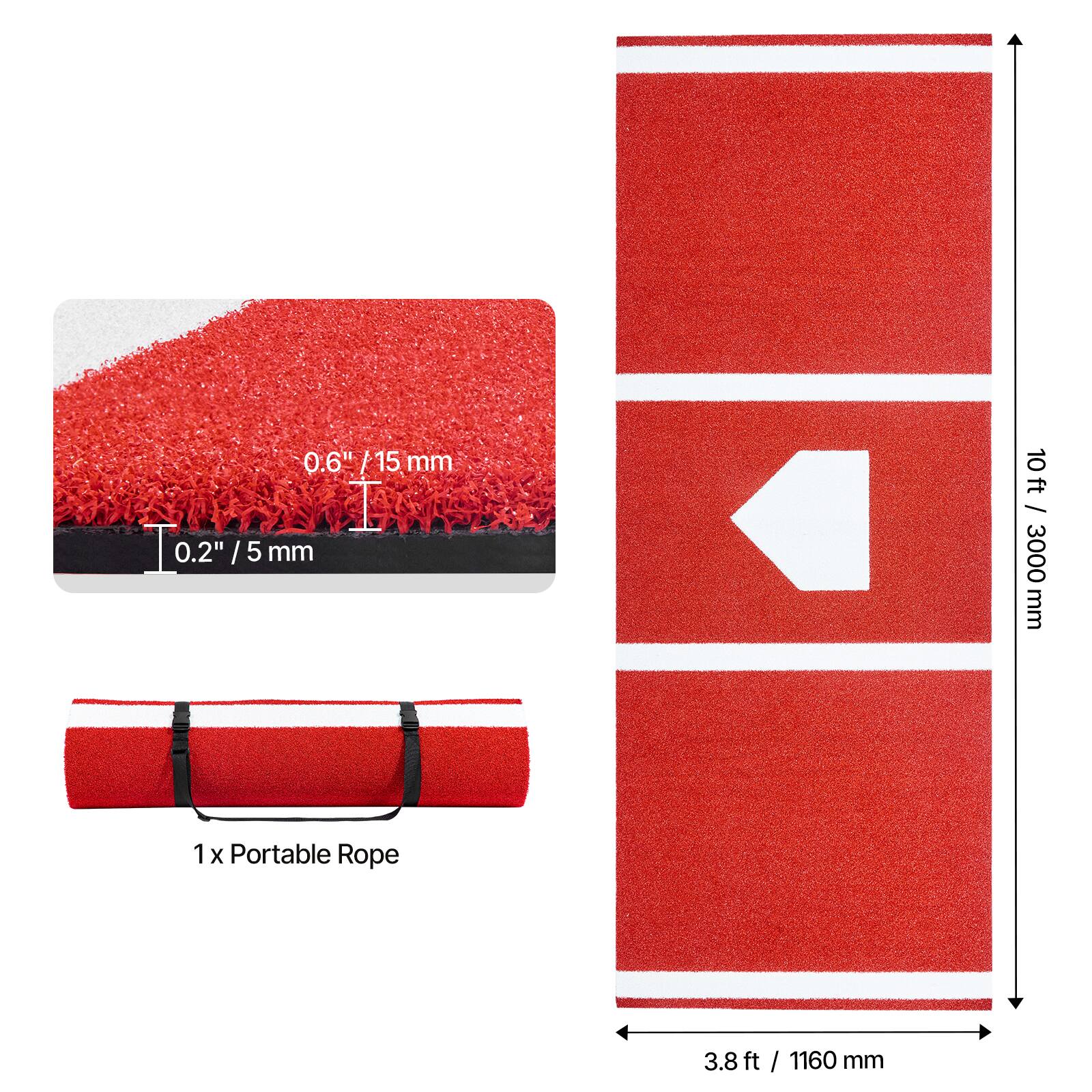 0.6" / 15 mm  
0.2" / 5 mm  
10 ft / 3000 mm  
1 x Portable Rope  
3.8 ft / 1160 mm