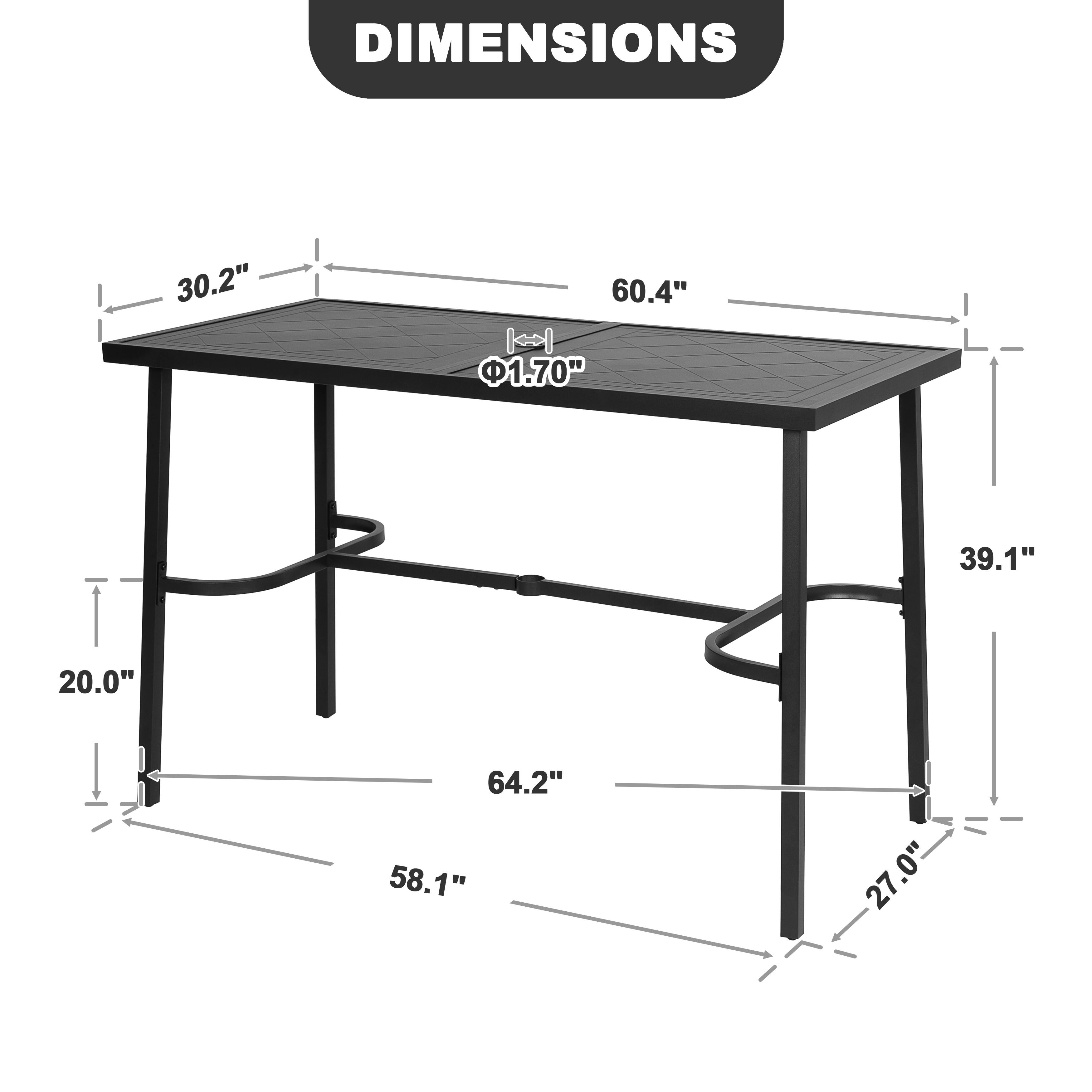 DIMENSIONS
30.2"
60.4"
1.70"
39.1"
20.0"
64.2"
58.1"
27.0"