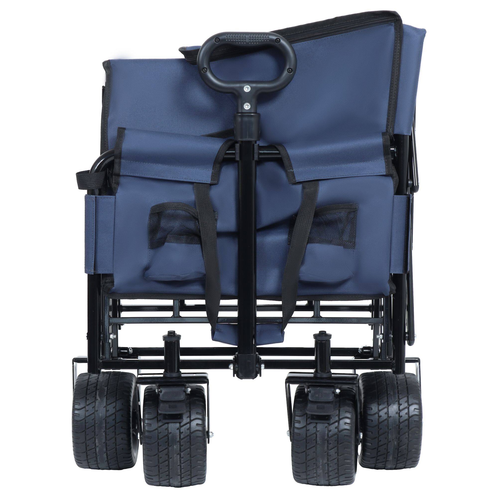 Alt View 10. Loheer - Loheer Folding Wagon Cart with Bench Seat, 500lbs Heavy-Duty Utility Wagon 180L, All-Terrain Beach Cart, Dark Blue.
