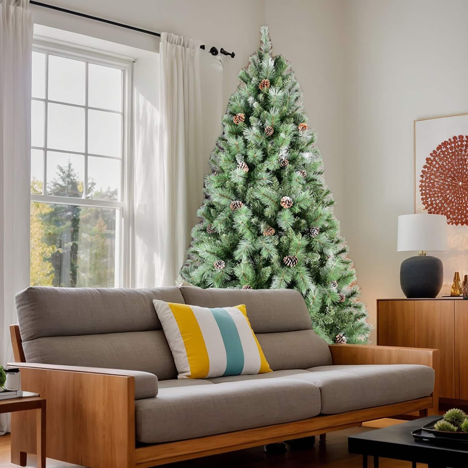 Resenkos - Artificial 7ft Christmas Tree with 1348PVC/Hard Needle Mixed Branch Tips,Pine cone - Green