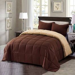 Hivvago - Full/Queen Traditional Microfiber Reversible 3 Piece Comforter Set - Brown