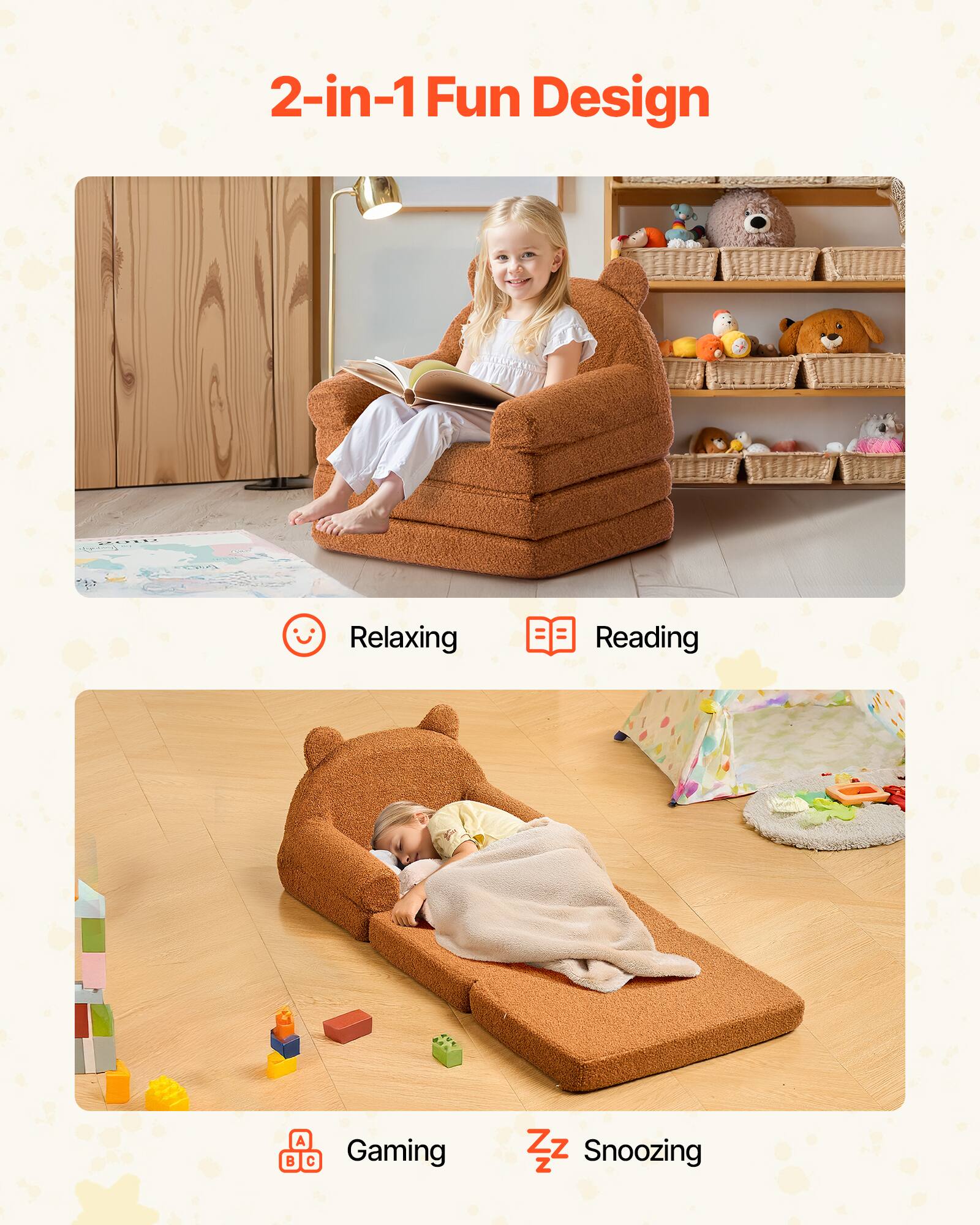 2-in-1 Fun Design

- Relaxing
- Reading
- Gaming
- Snoozing