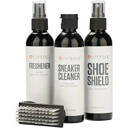 SOFSOLE. SOFSOLE SOFSOLE FRESHENER SNEAKER REDUCE HELPS ODORS SHOE CLEANER REMOVES SHIELD TOUGH STAINS WATERPROOFER 4 FL OZ (118 mL)