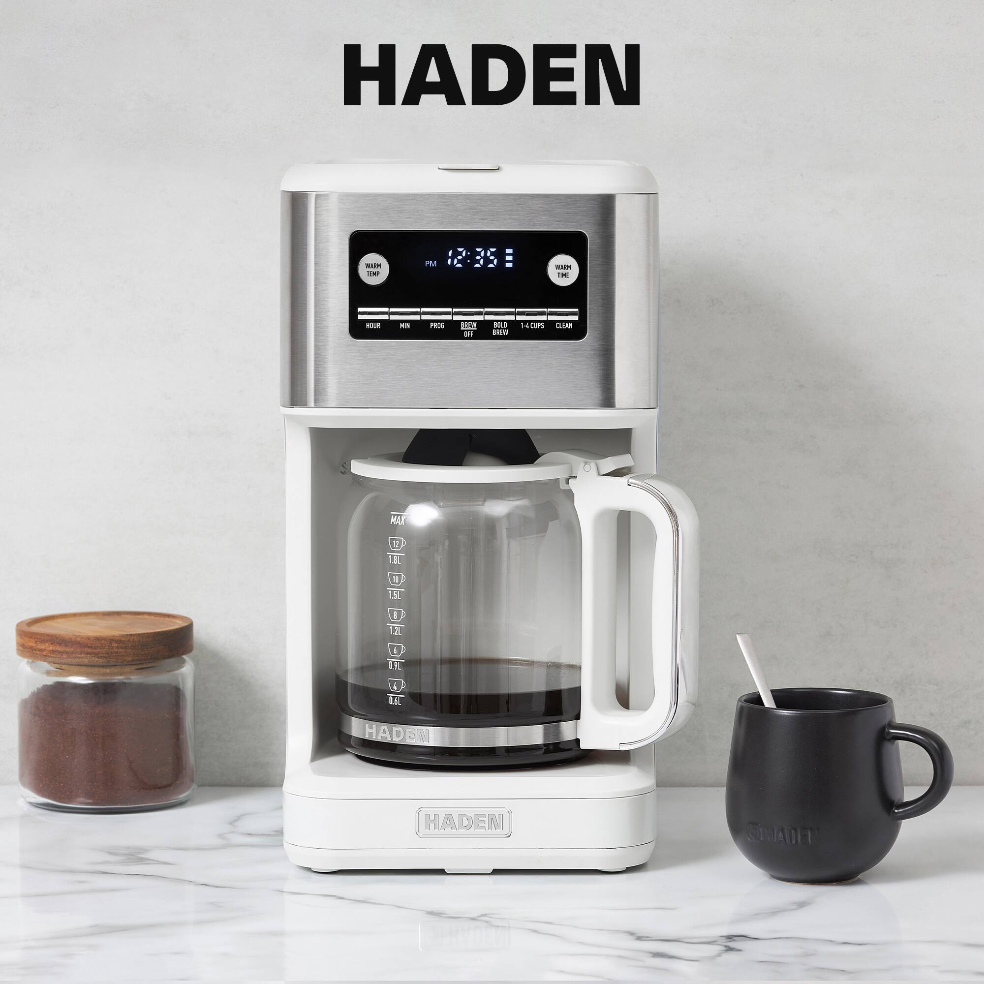 HADEN

12:35 PM

WARM TIME

1 CUP BREW

2 CUPS

CLEAN

HOUR

MIN

PROG

DELIVERY

HADEN