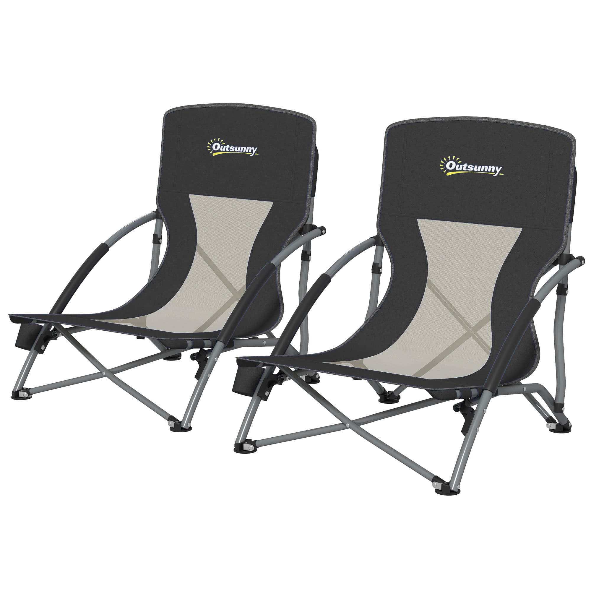 Outsunny - of 2 Folding Beach Chairs with Mesh Back - Black