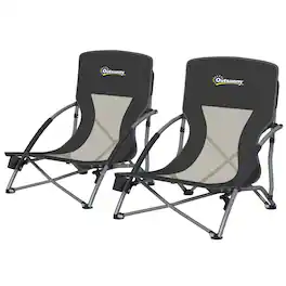 Outsunny - of 2 Folding Beach Chairs with Mesh Back - Black