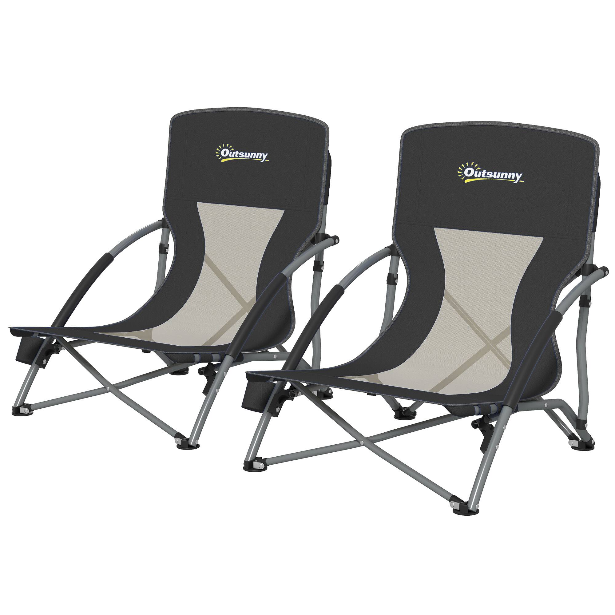 Outsunny - of 2 Folding Beach Chairs with Mesh Back - Black