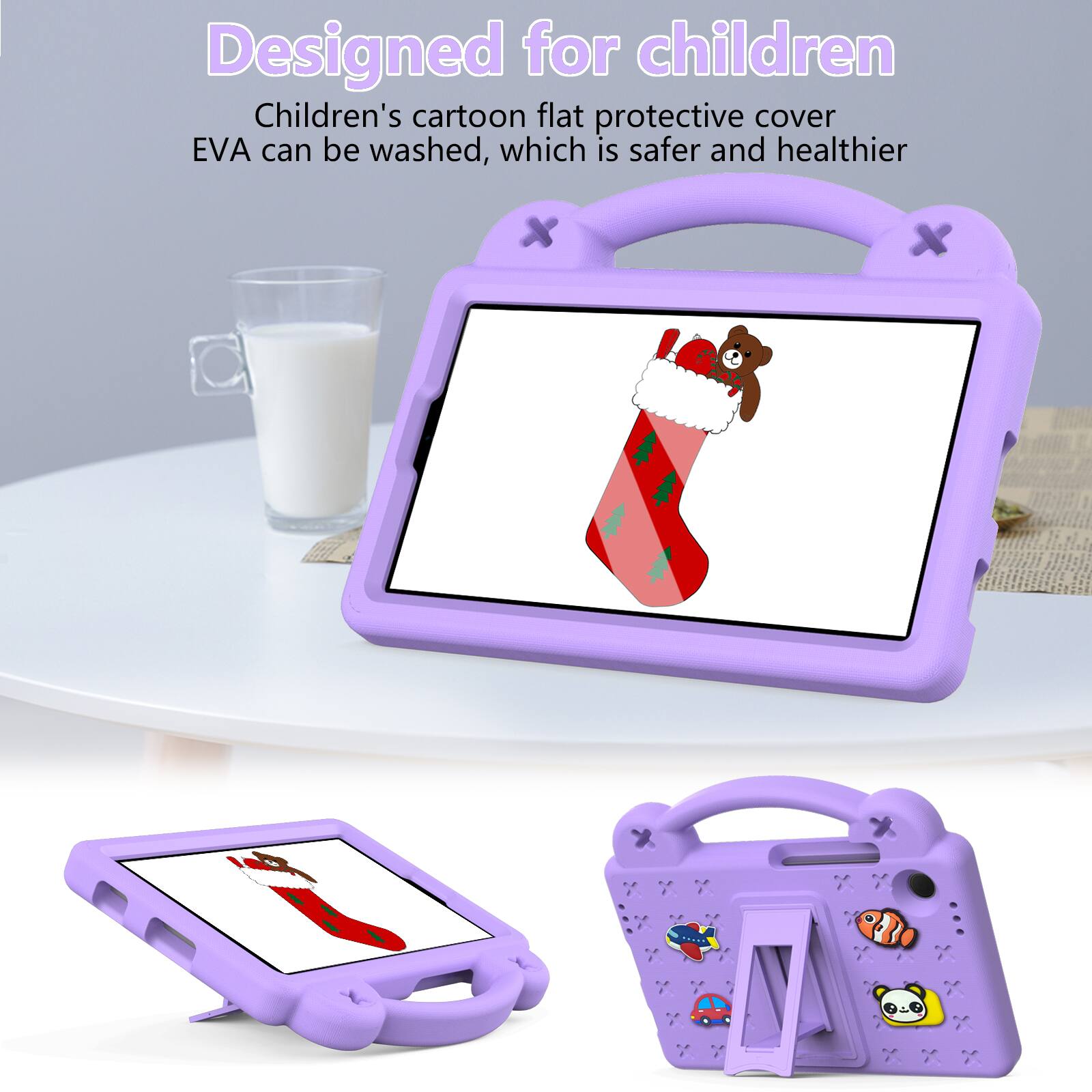 Designed for children  
Children's cartoon flat protective cover EVA can be washed, which is safer and healthier