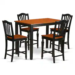 East West Furniture - 5 Pc Dining counter height set - counter height Table and 4 Kitchen Chairs - Black & Cherry