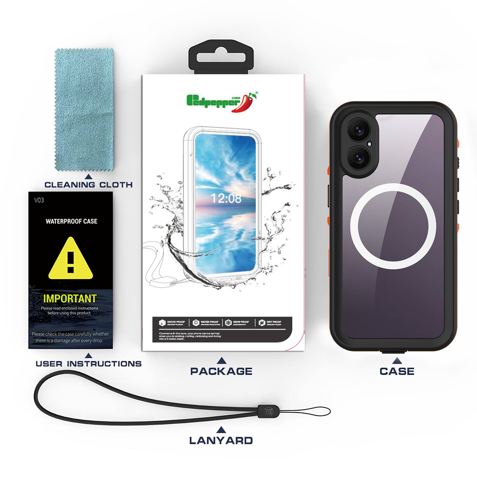 - Pdpopper CLEANING CLOTH V03 12:08 WATERPROOF CASE ! IMPORTANT Please read enclosed instructions before using this product - - C - - - - - - Please check the case carefully whether there is damage after every drop ! 1 -a - - - : ad USER INSTRUCTIONS PACKAGE CASE LANYARD