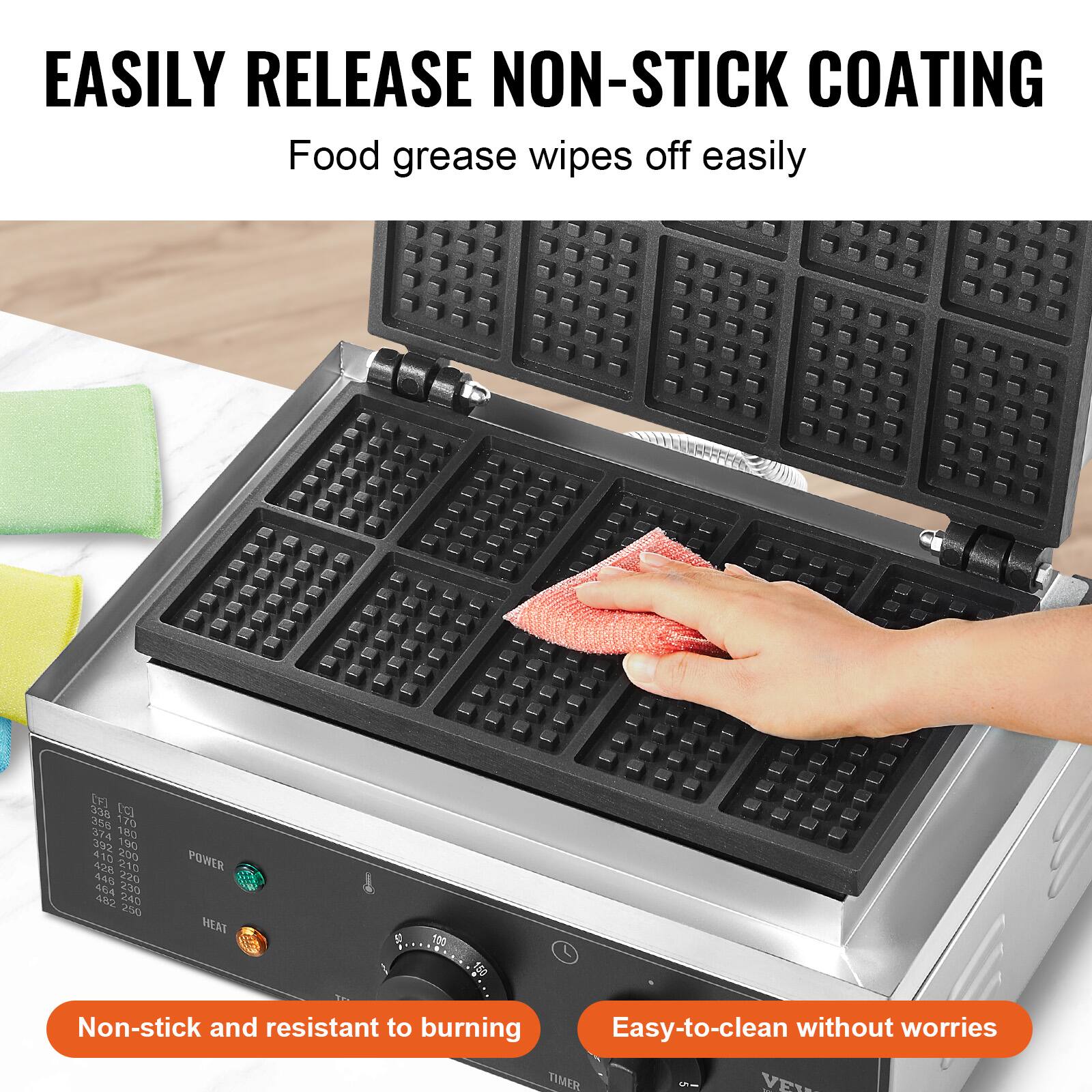EASILY RELEASE NON-STICK COATING  
Food grease wipes off easily

Non-stick and resistant to burning  
Easy-to-clean without worries