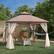 Angle. Outsunny - 10' x 10' Metal Patio Gazebo, Double Roof Outdoor Gazebo Canopy Shelter with Tree Motifs Corner Frame - Black and Brown.