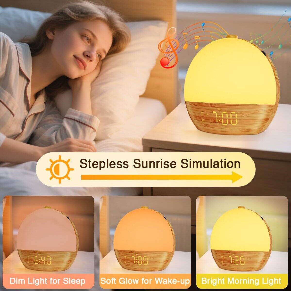 Stepless Sunrise Simulation  
Dim Light for Sleep  
Soft Glow for Wake-up  
Bright Morning Light