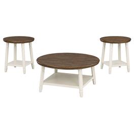 Manhattan Lane - Ethy 3pc Round Coffee Table & End Table Set, Lower Shelf - Brown, White