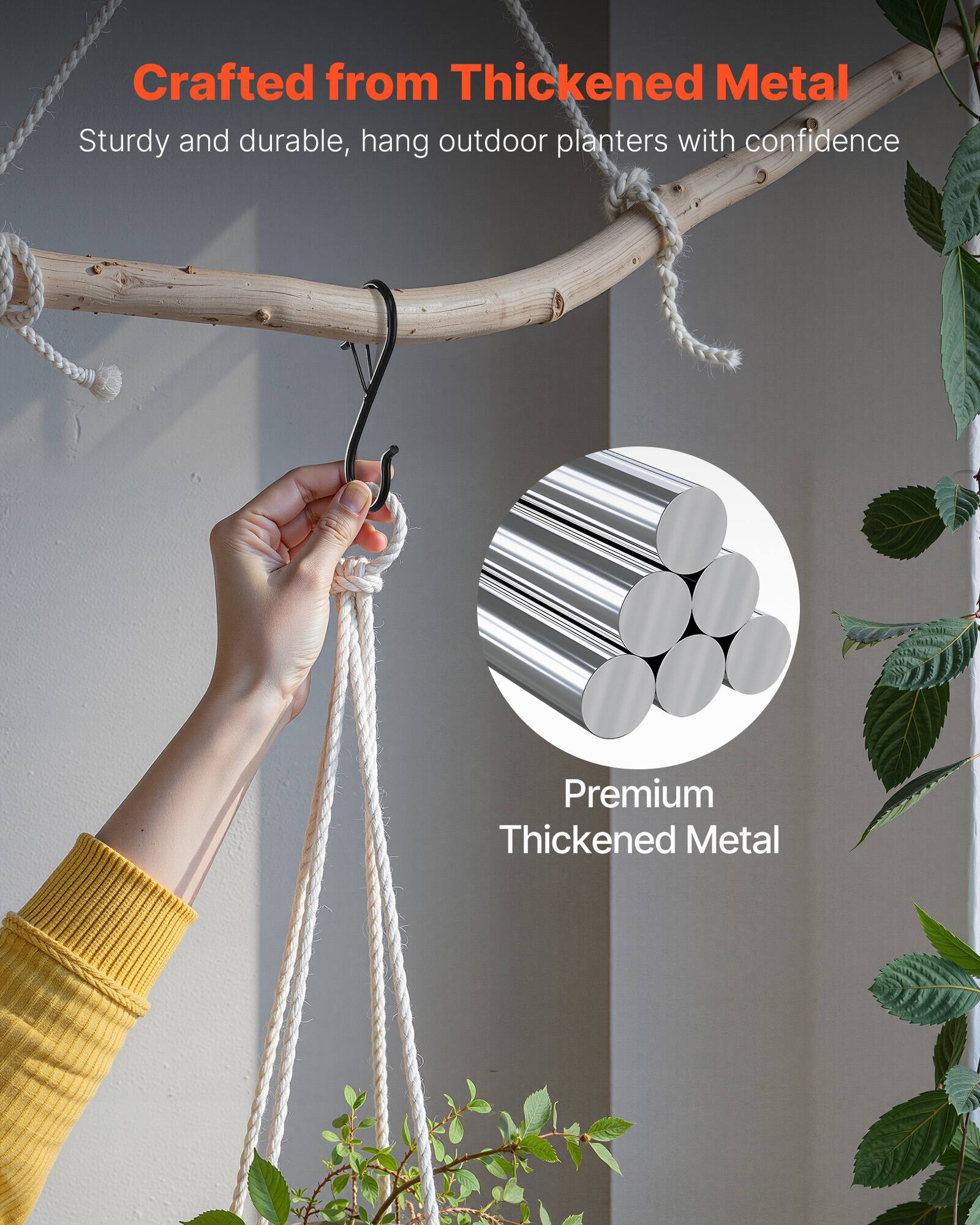 Crafted from Thickened Metal  
Sturdy and durable, hang outdoor planters with confidence  

Premium Thickened Metal