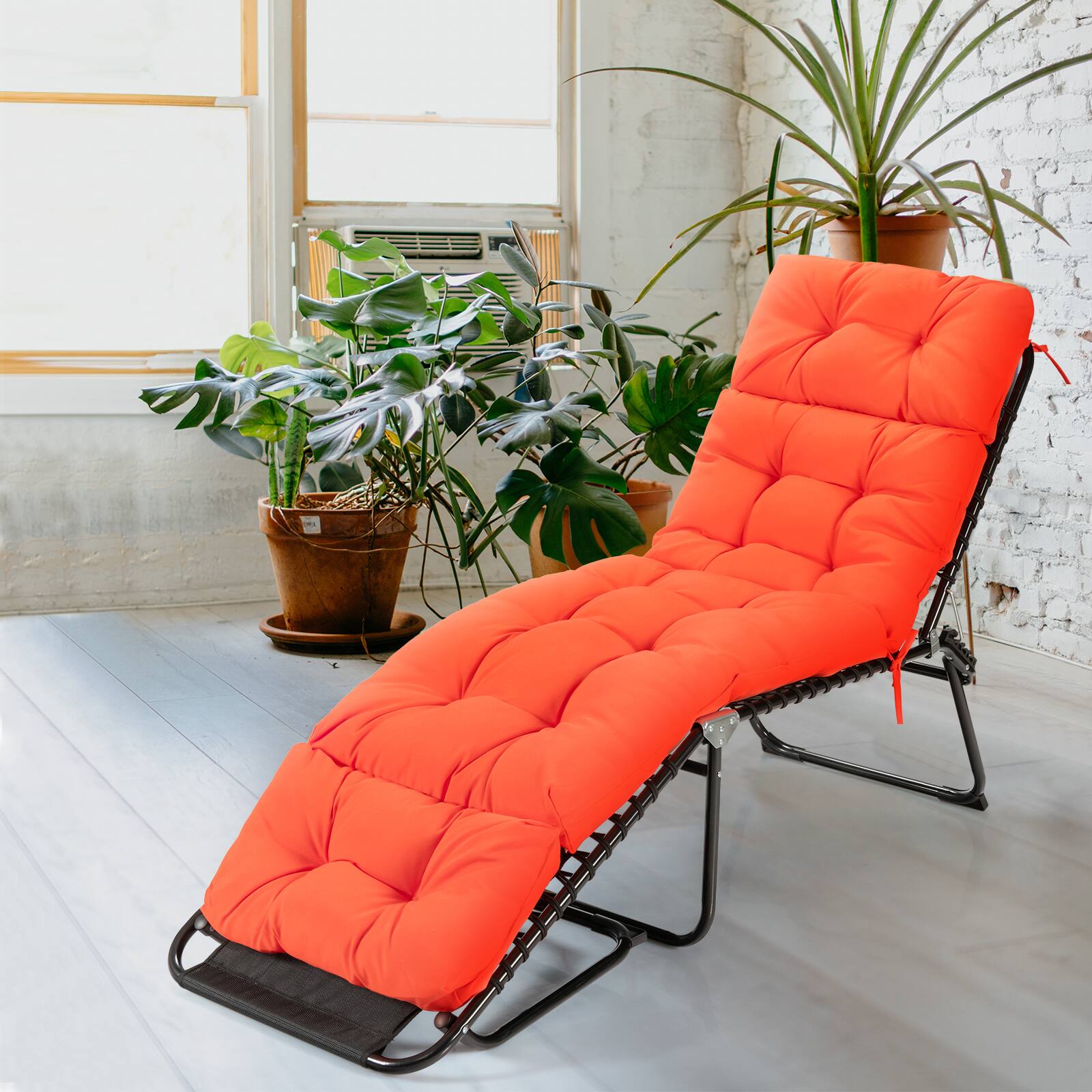 Alt View 5. Gymax - Gymax Set of 4 73'' Lounge Chaise Cushion Padded Recliner Cushion Red-Orange - Orange.