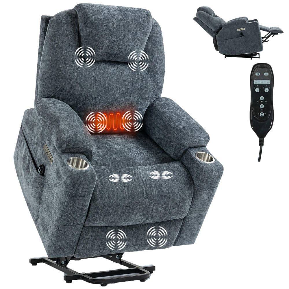 Alt View 7. Kadyn - Power Lift Recliner Chair, Massage & Heat, Dual USB Ports, Cup Holders, 155° Recline, Blue - Blue.