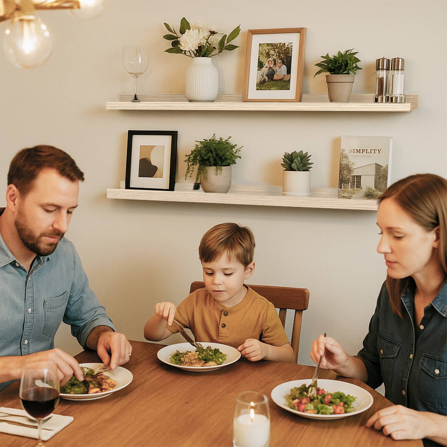 Alt View 5. BOMEDA - 2 Pack 36 in Floating Picture Ledge Wall Shelves, Rustic Wooden Shelf for Books, Frames & Decor Display Floating Shelves - Oak.