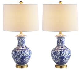 Jonathan Y - Jennifer 25.25" Ceramic/Metal LED Table Lamp, (Set of 2) - Blue/White