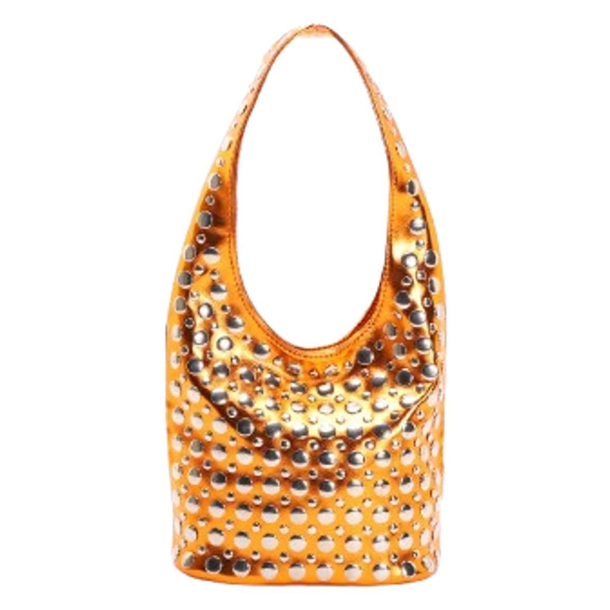 Front. Live At Space - Y2k 90s Crescent Hobo Bags Women Trendy Studded Pu Leather Shoulder Crossbody Purse Punk Underarm Satchels Tote Handbag - B Orange.