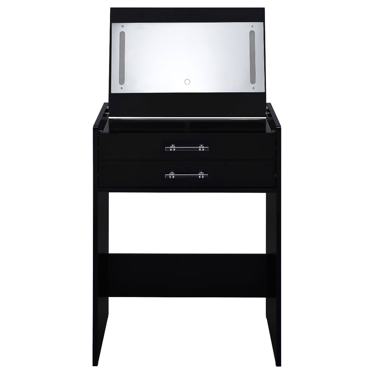 Alt View 3. Loheer - Loheer Black High Gloss Makeup Vanity Set with Mirror and Stool - Black.